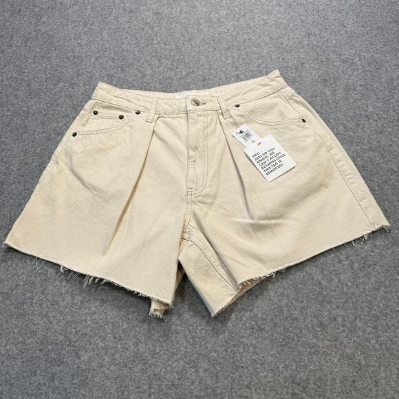 Women's Top Shop Cream Pleated Denim Cut-Off Shorts Size 8‎ NEW - Picture 2 of 6